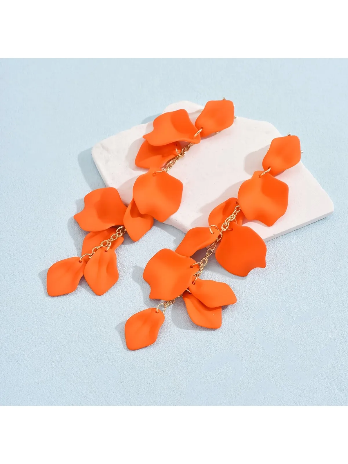 1 pair Summer Vacation Style Elegant Orange Rose  Petal  Long Tassel Dangle Earrings For Banquet Prom Party