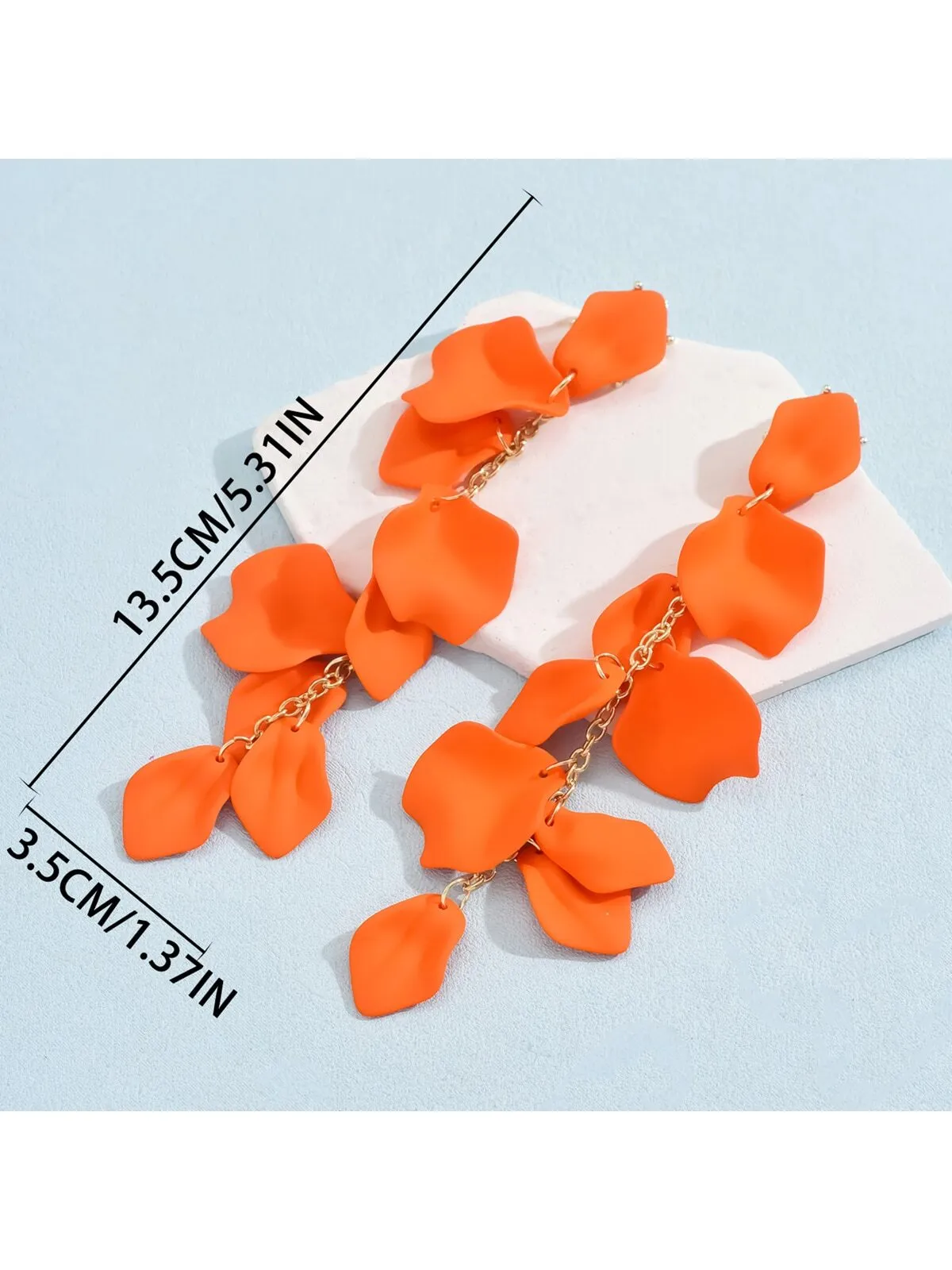 1 pair Summer Vacation Style Elegant Orange Rose  Petal  Long Tassel Dangle Earrings For Banquet Prom Party