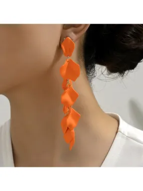 1 pair Summer Vacation Style Elegant Orange Rose  Petal  Long Tassel Dangle Earrings For Banquet Prom Party