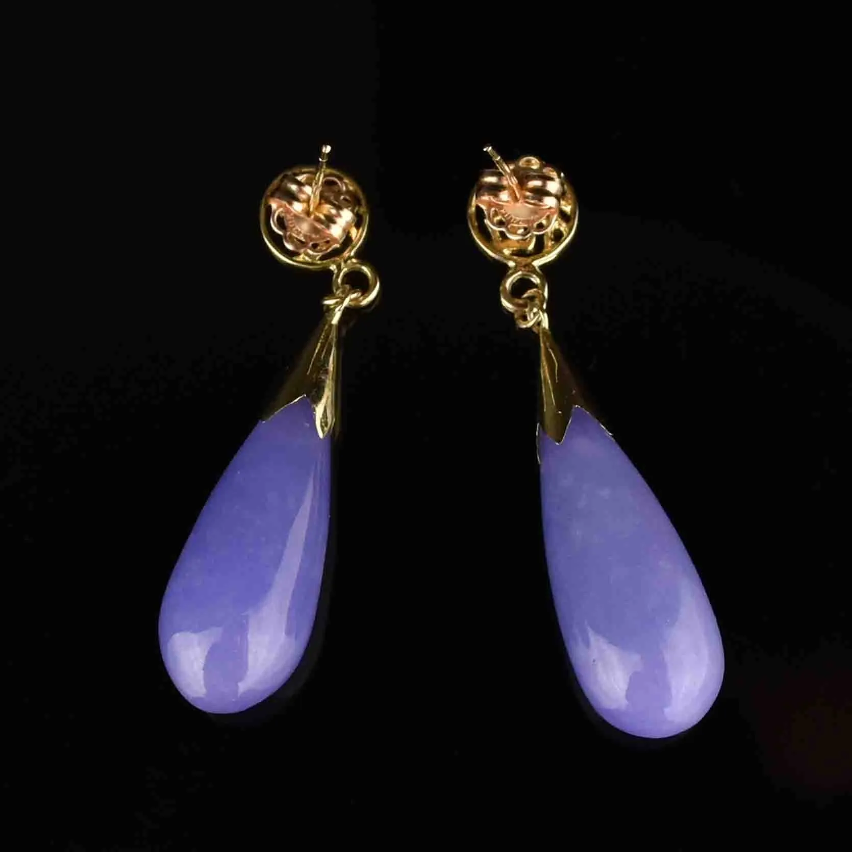 10K Gold Lavender Jade Wide Drop Earrings