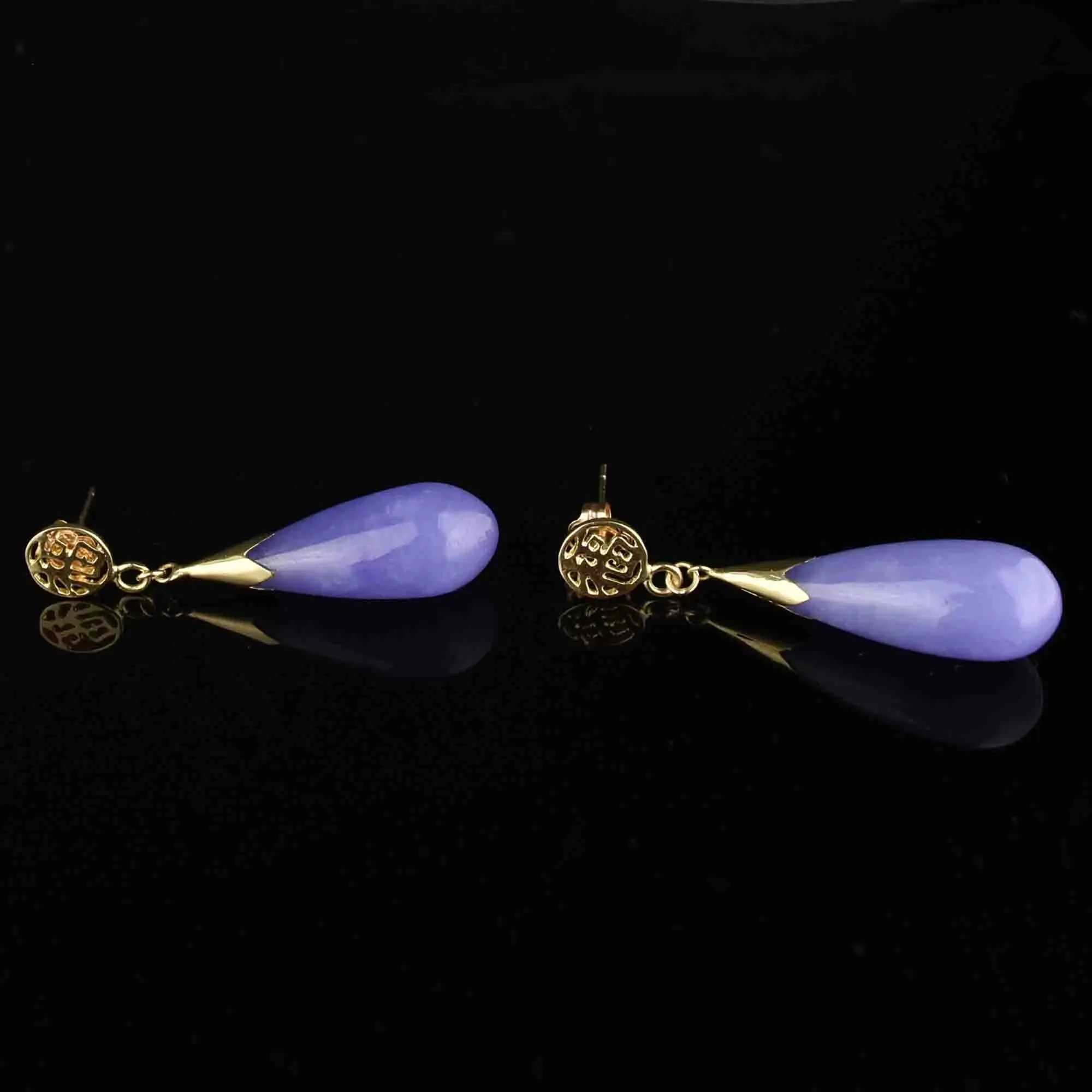 10K Gold Lavender Jade Wide Drop Earrings