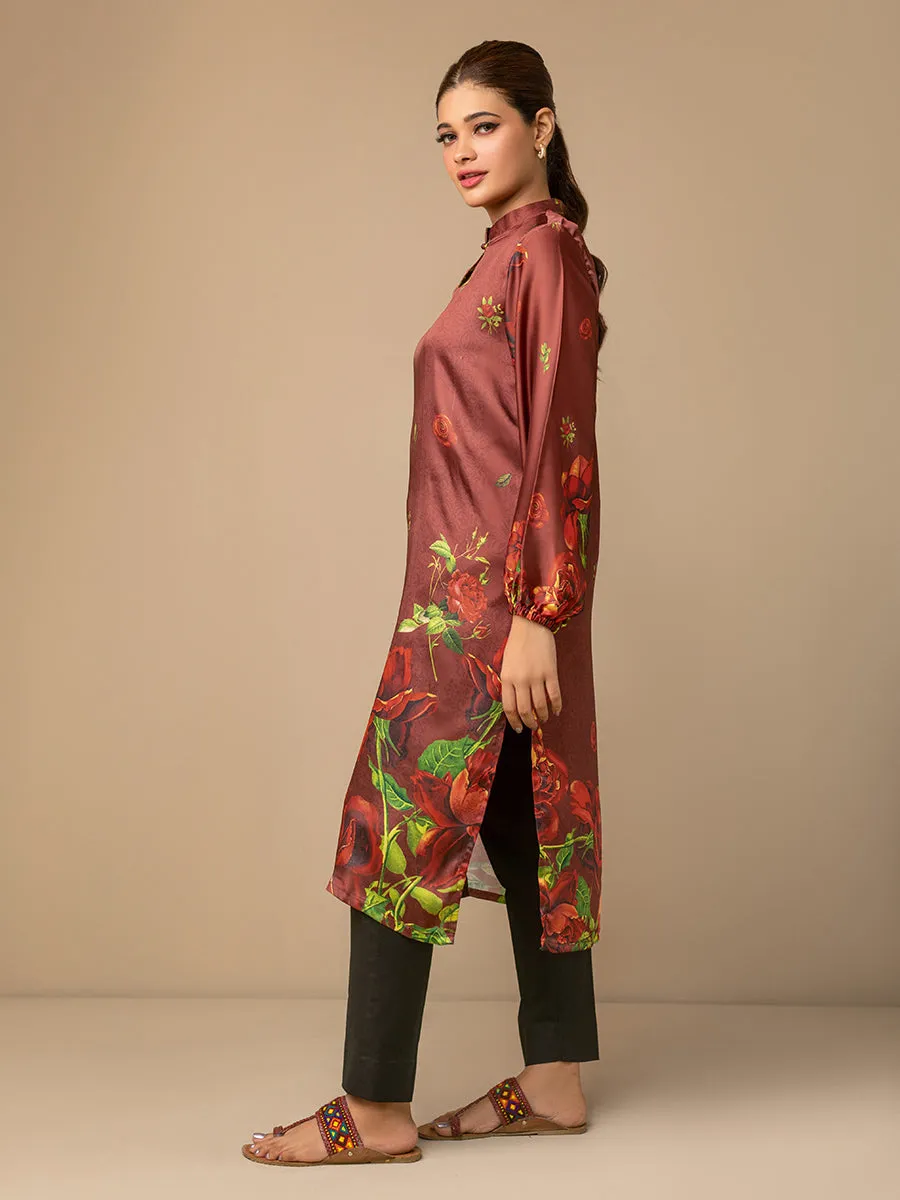 1pc - Stitched Basic Printed Cotton Silk Shirt