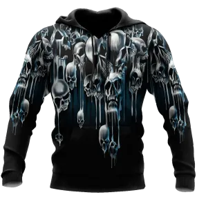 3D All Over Print Black Skull Hoodie For Her, Man Skull Hoodie, Halloween Skull Hoodie