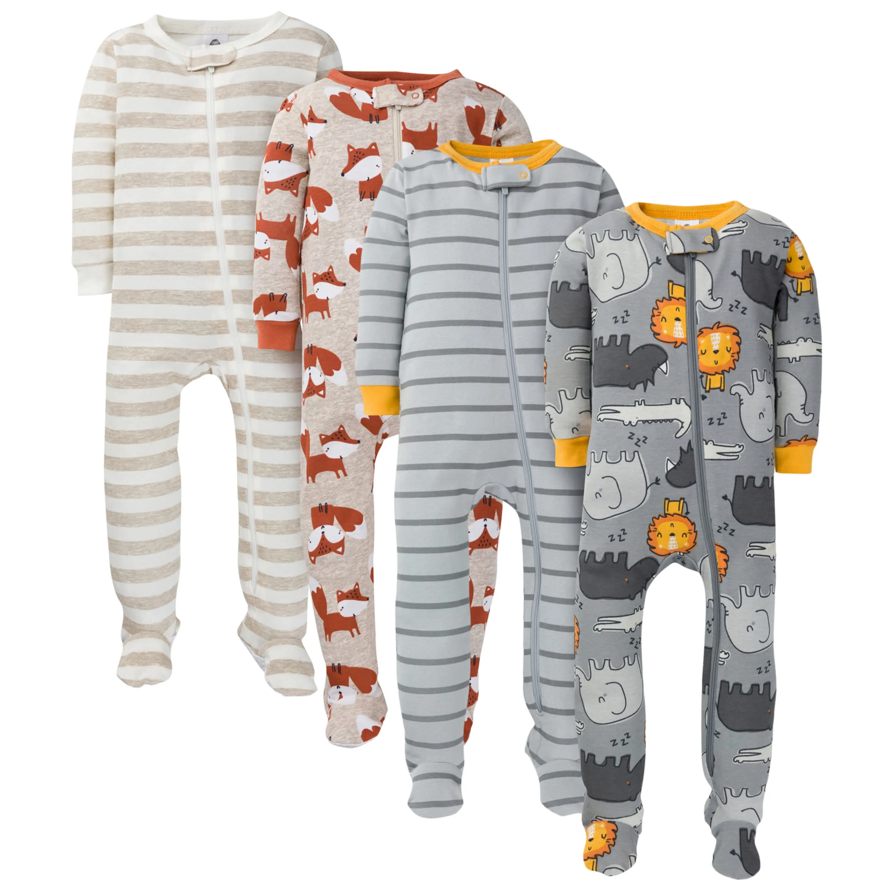 4-Pack Infant & Toddler Boys Fox & Lion Snug Fit Footed Cotton Pajamas