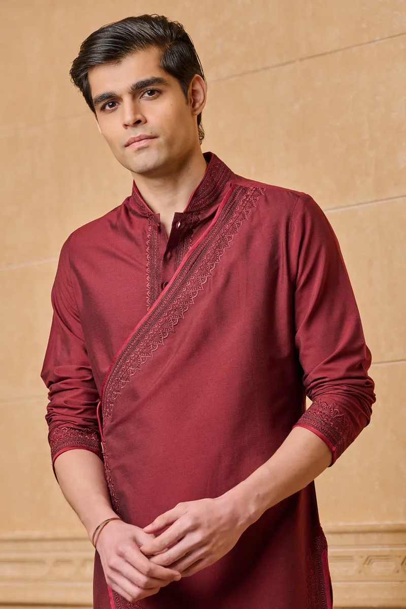 Aari Embroidered Asymmetrical Panelled Kurta With Churidar