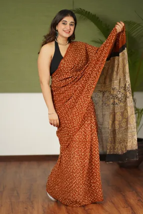 Ajrakh Bandhani Mul Cotton Saree