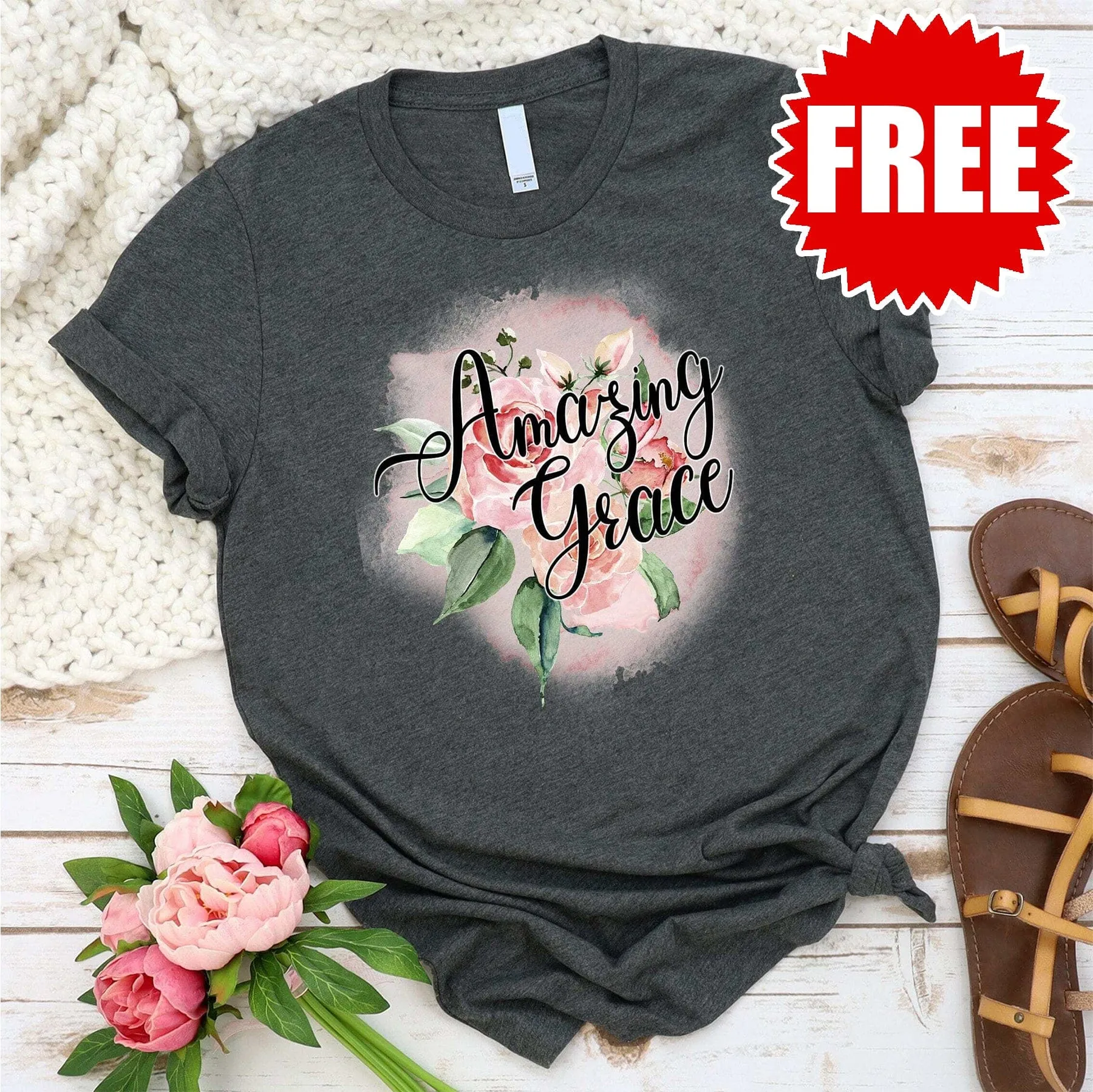 Amazing Grace Rose Tee - Heather Charcoal - 0