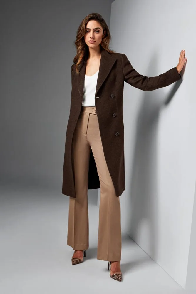 Amelie Tailored Wrap Coat - Brown Mocha Wool