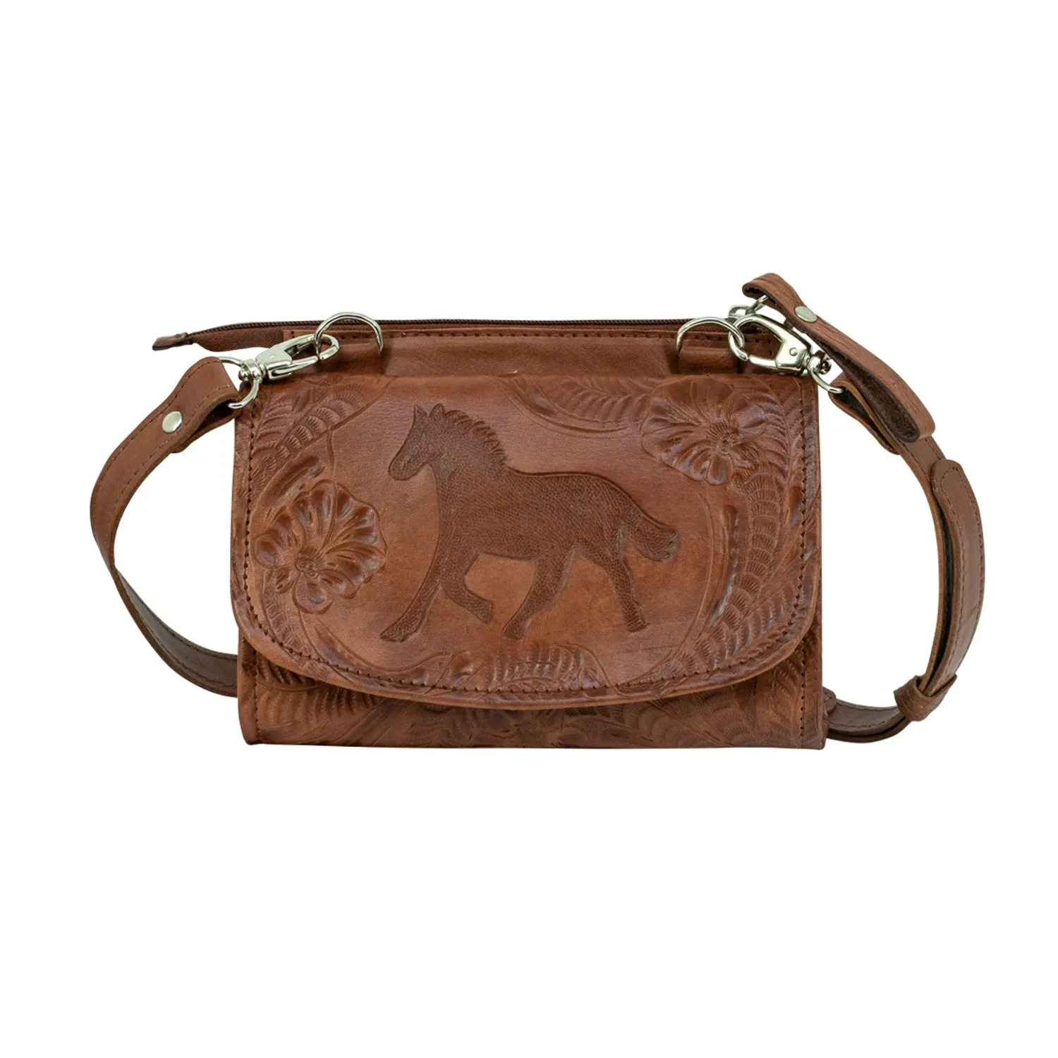 American West Hitchin Post Light Brown Leather Texas Two Step Crossbody Bag