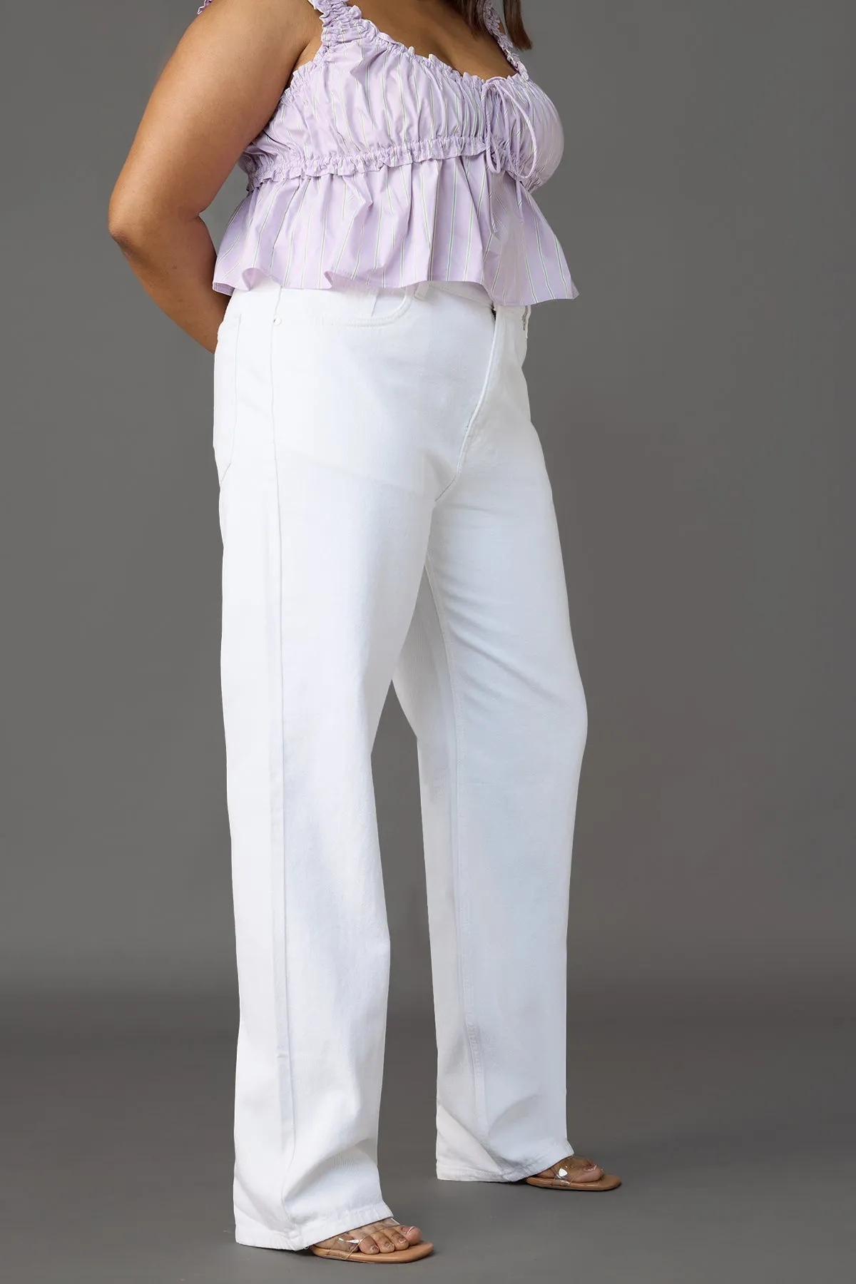 Arctic Chic White Curve Tapered Jeans