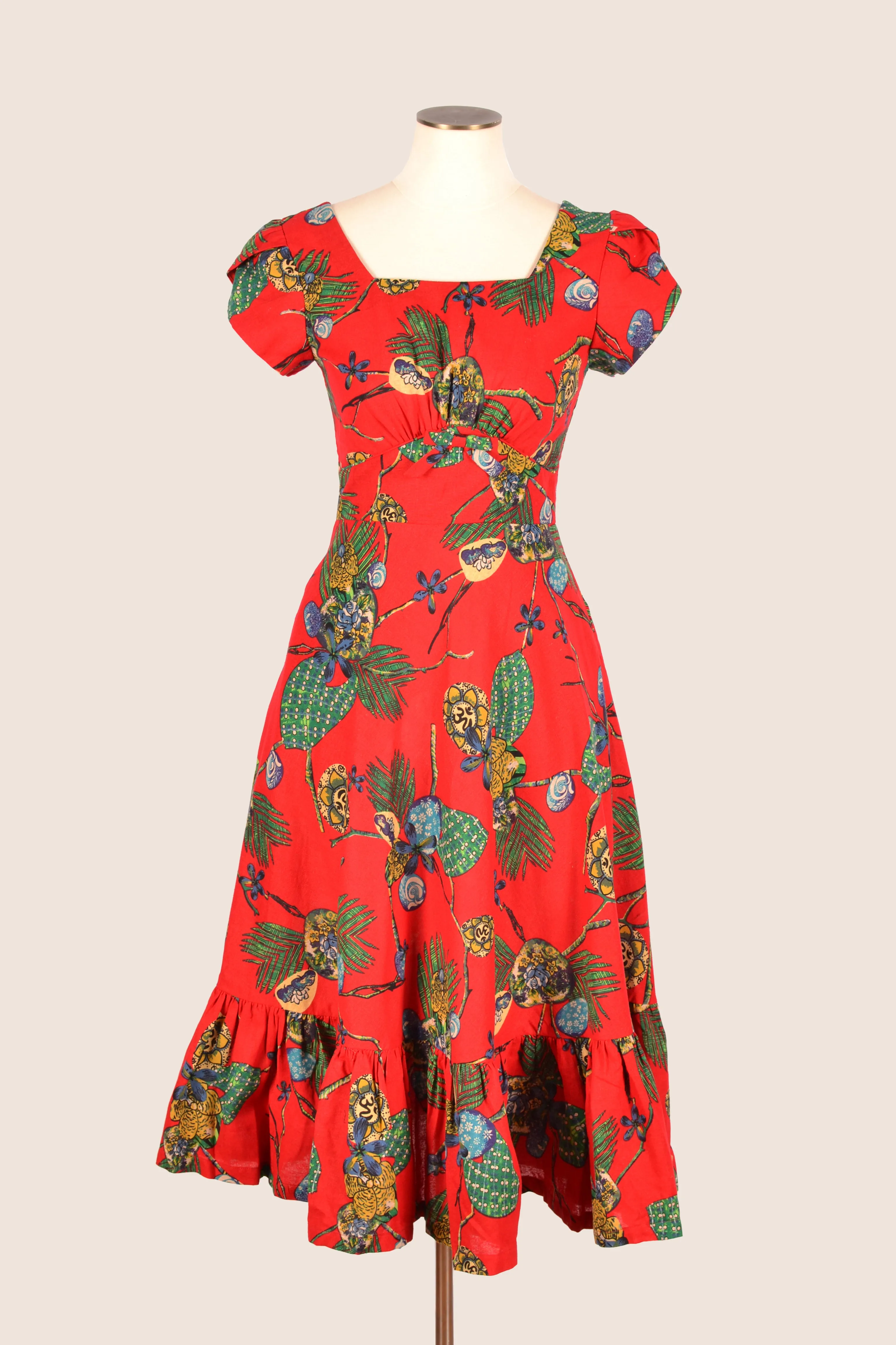 Astrid Red Tropical Linen Dress