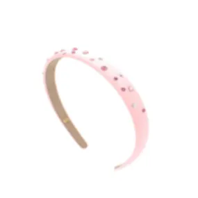 Bari Lynn Thin Swarovski Crystal Satin Headband - Pink