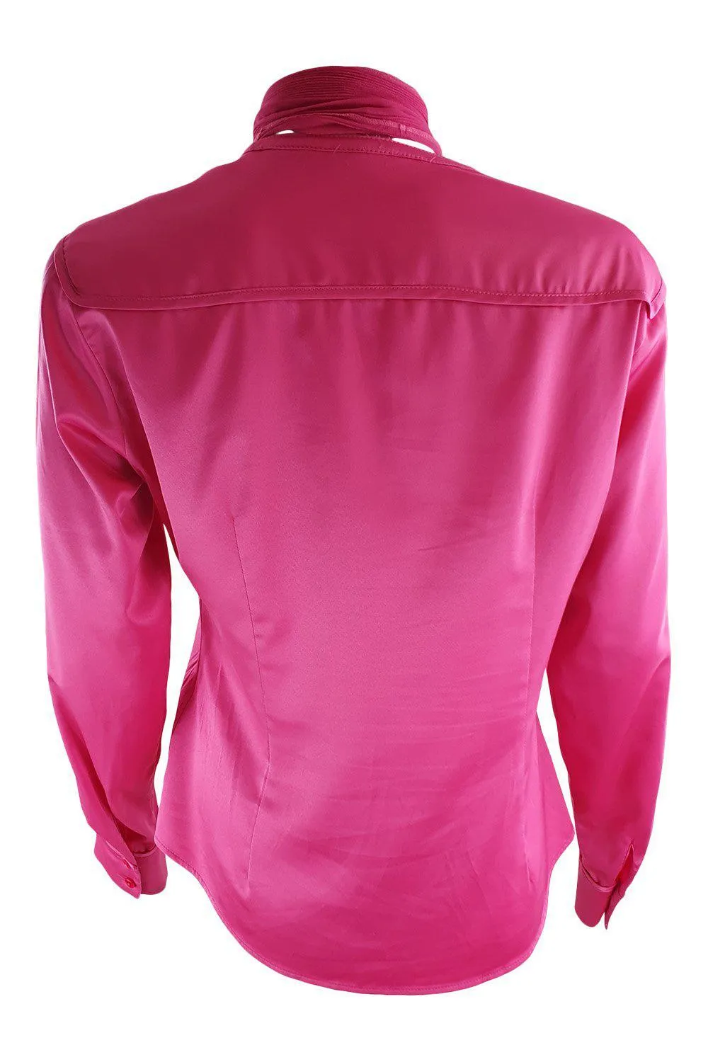 BASLER Women's Hot Pink Satin Blouse Matching Pleated Scarf (EU 36)