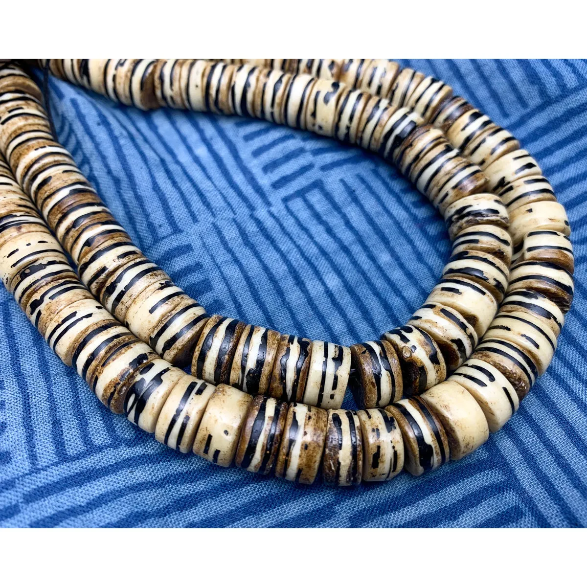 Batik Dyed Striped Cow Bone Stretch Mala Double Wrap Bracelet