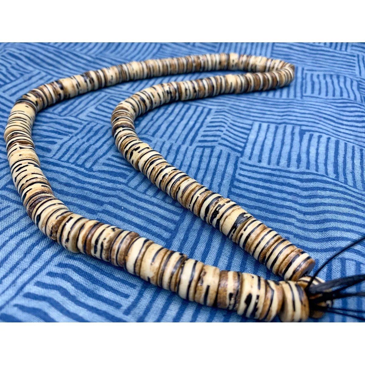 Batik Dyed Striped Cow Bone Stretch Mala Double Wrap Bracelet