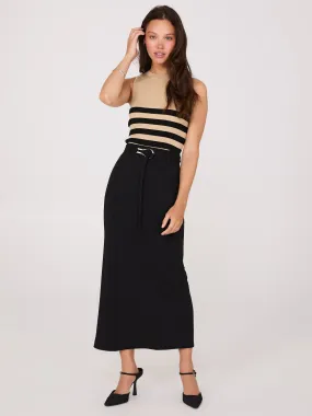 Belted Front Pintuck Column Skirt