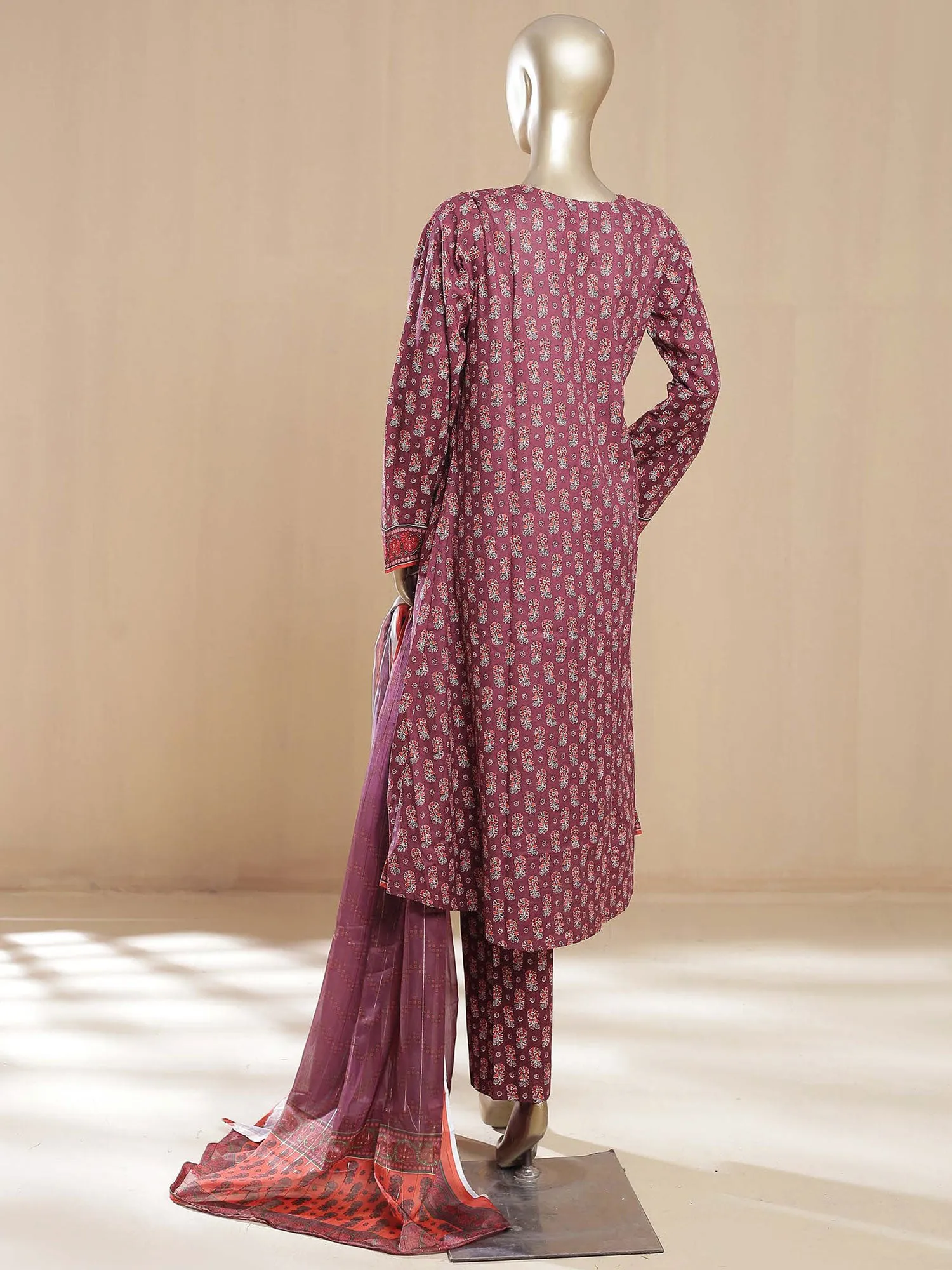 Bin Saeed "Khalidars" Lawn Frock Suit - Maroon