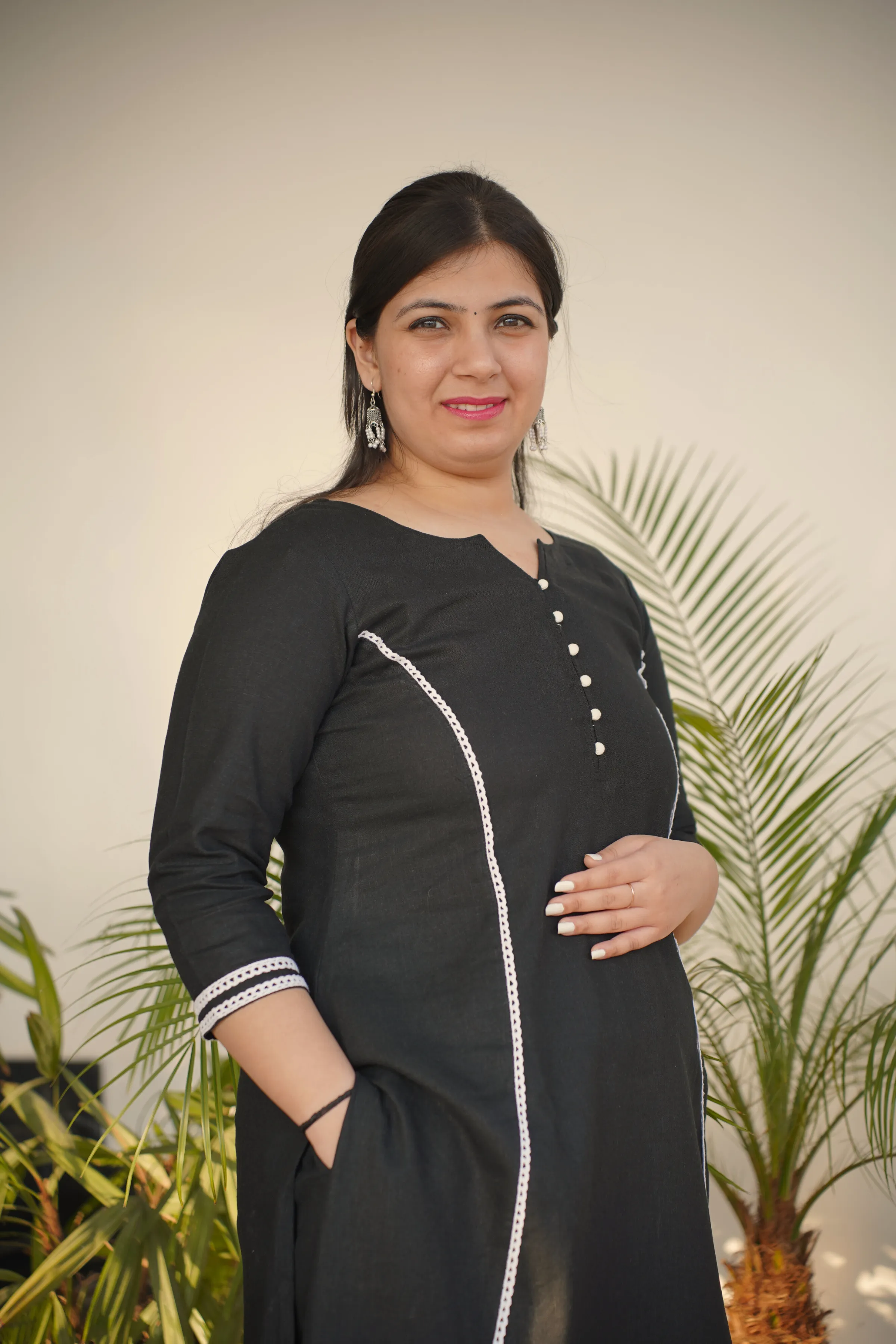 Black A-Line Cotton Linen Kurta