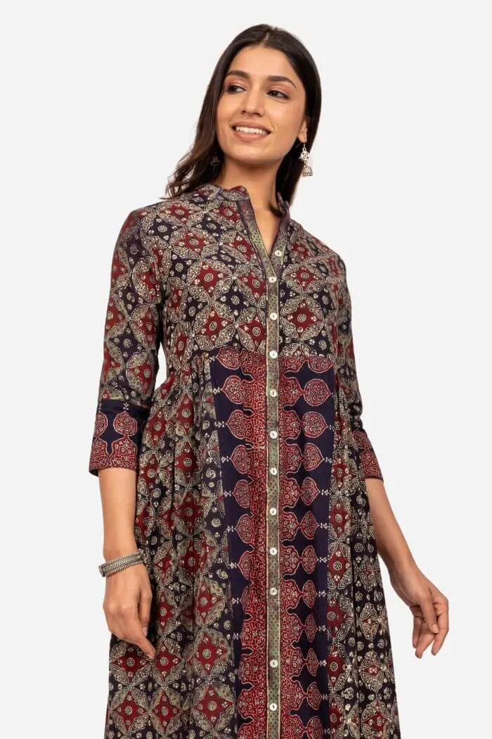 Black And Maroon Front Open Kurta