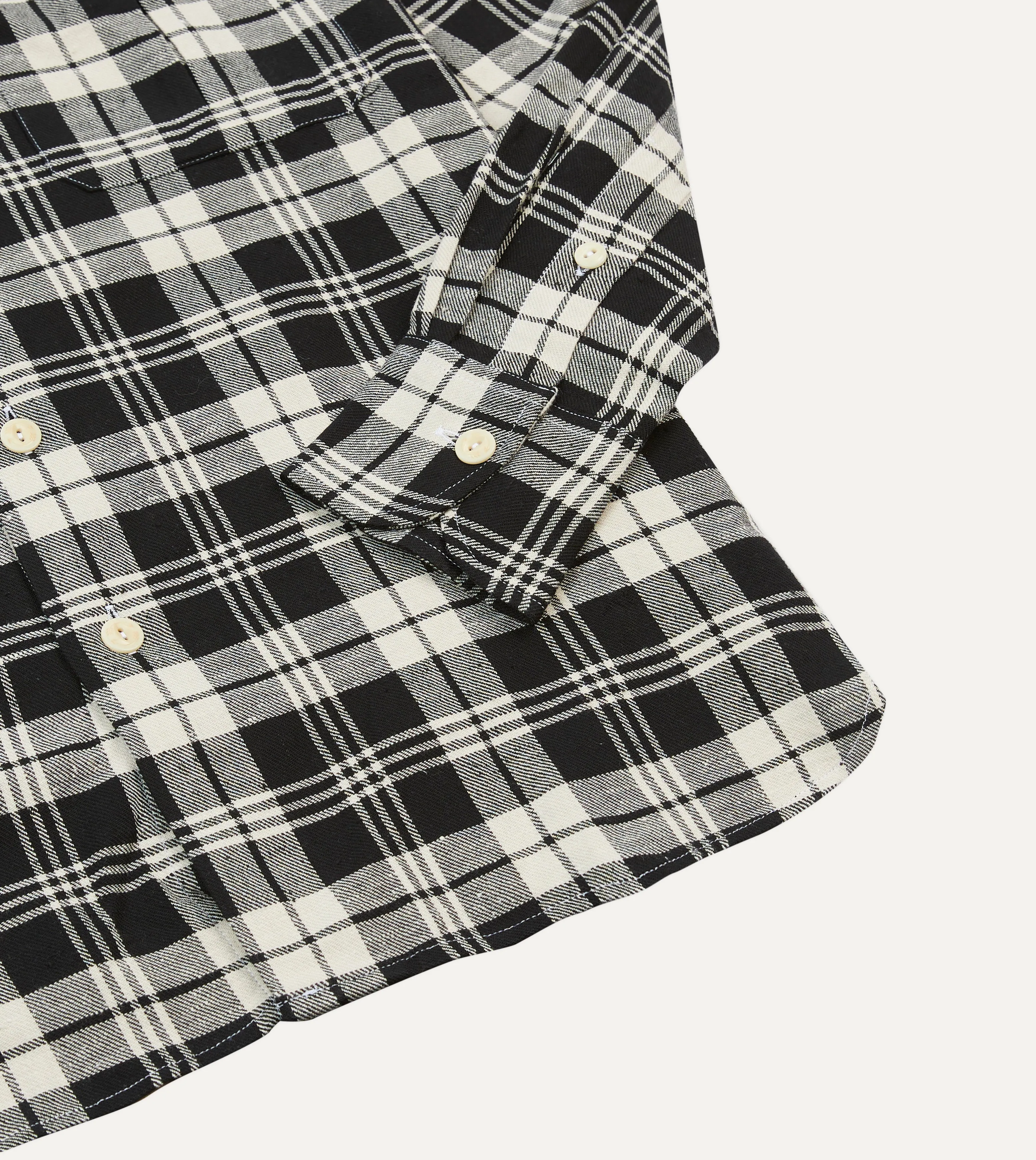 Black and White Check Brushed Cotton Two-Pocket Work Shirt