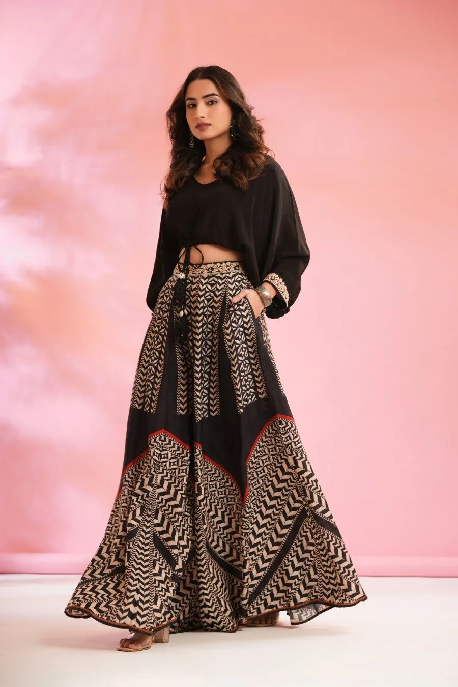 Black Chevron Palazzo Pants with Crop Top