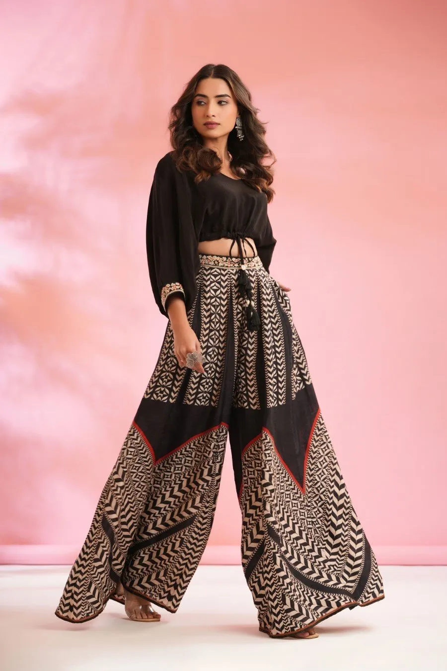 Black Chevron Palazzo Pants with Crop Top