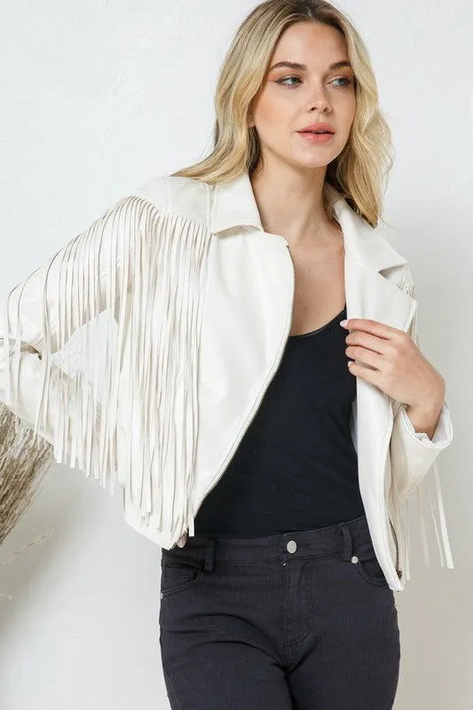 Blue B Faux Leather Moto Fringe Jacket