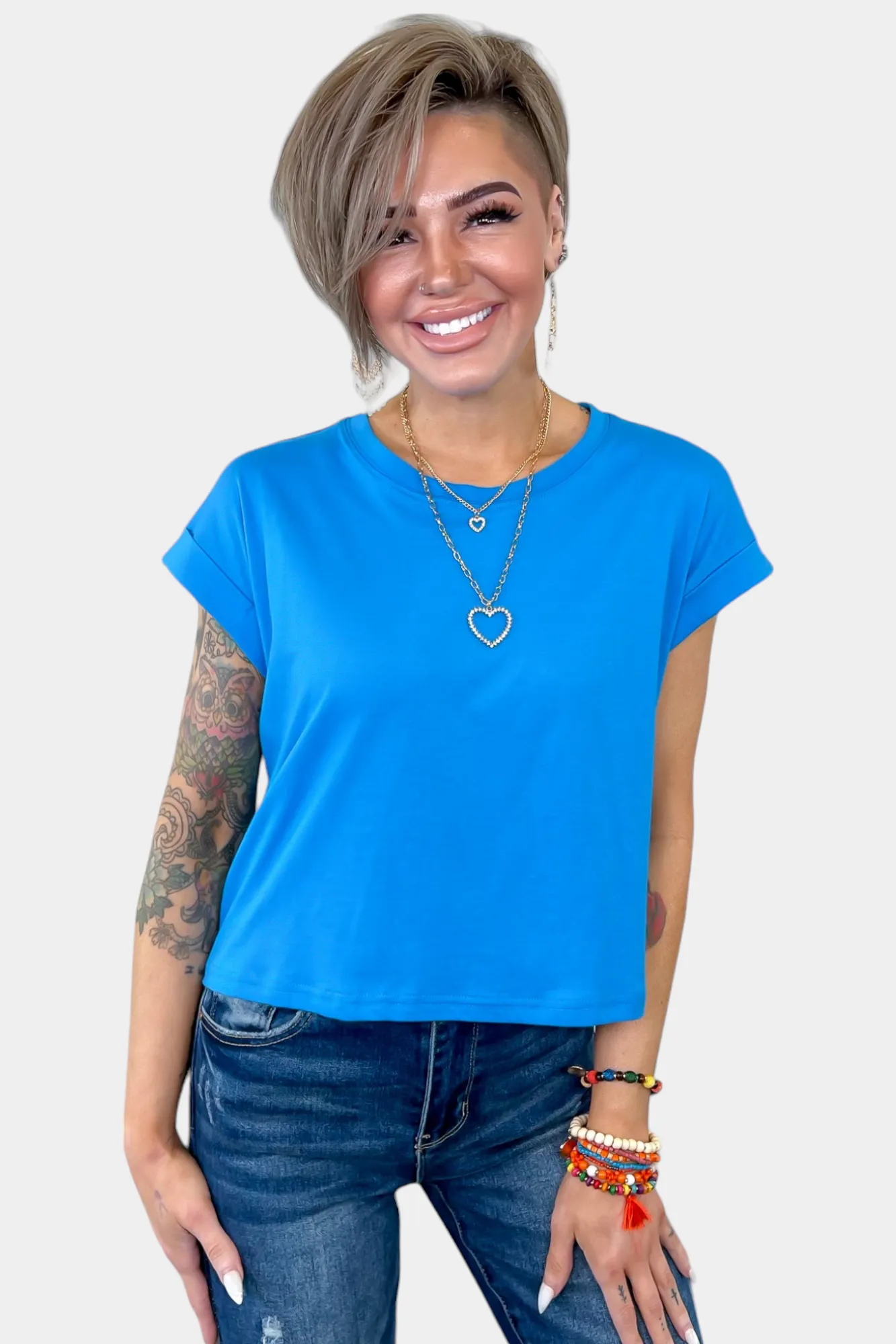 Blue Short Sleeve Crop Top