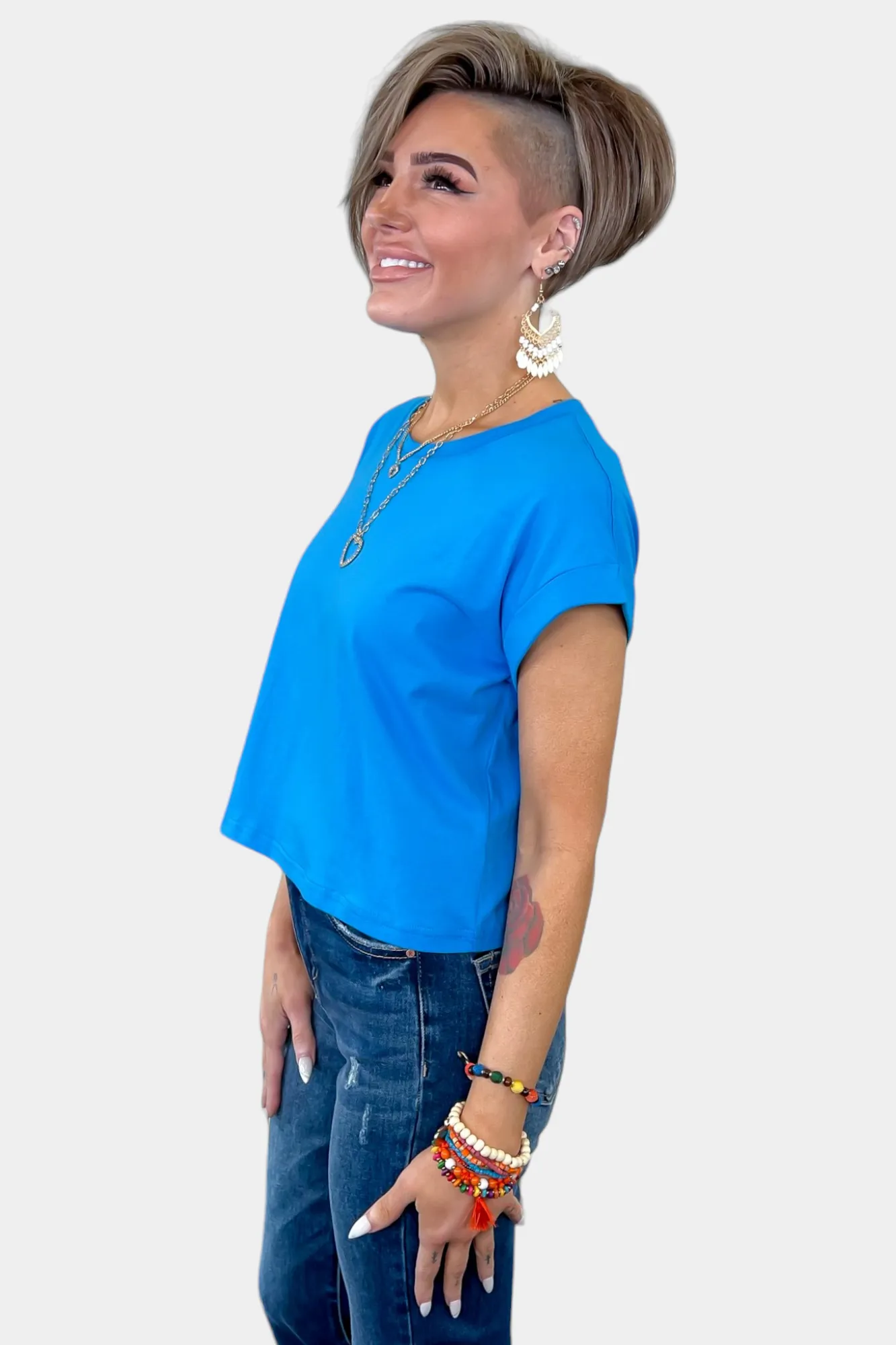 Blue Short Sleeve Crop Top