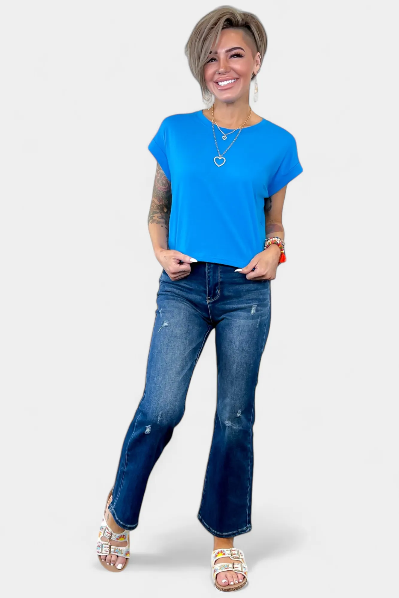 Blue Short Sleeve Crop Top