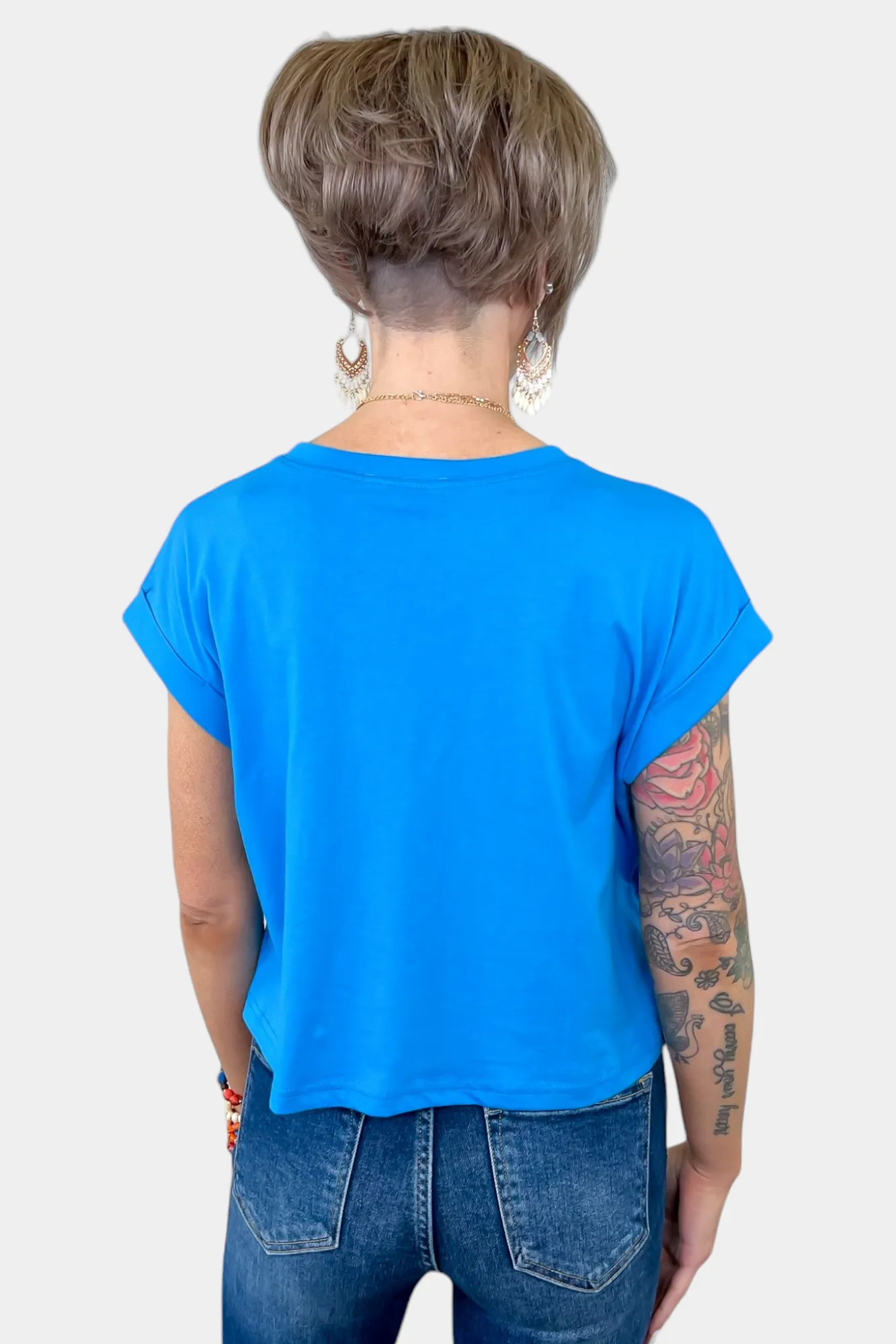 Blue Short Sleeve Crop Top