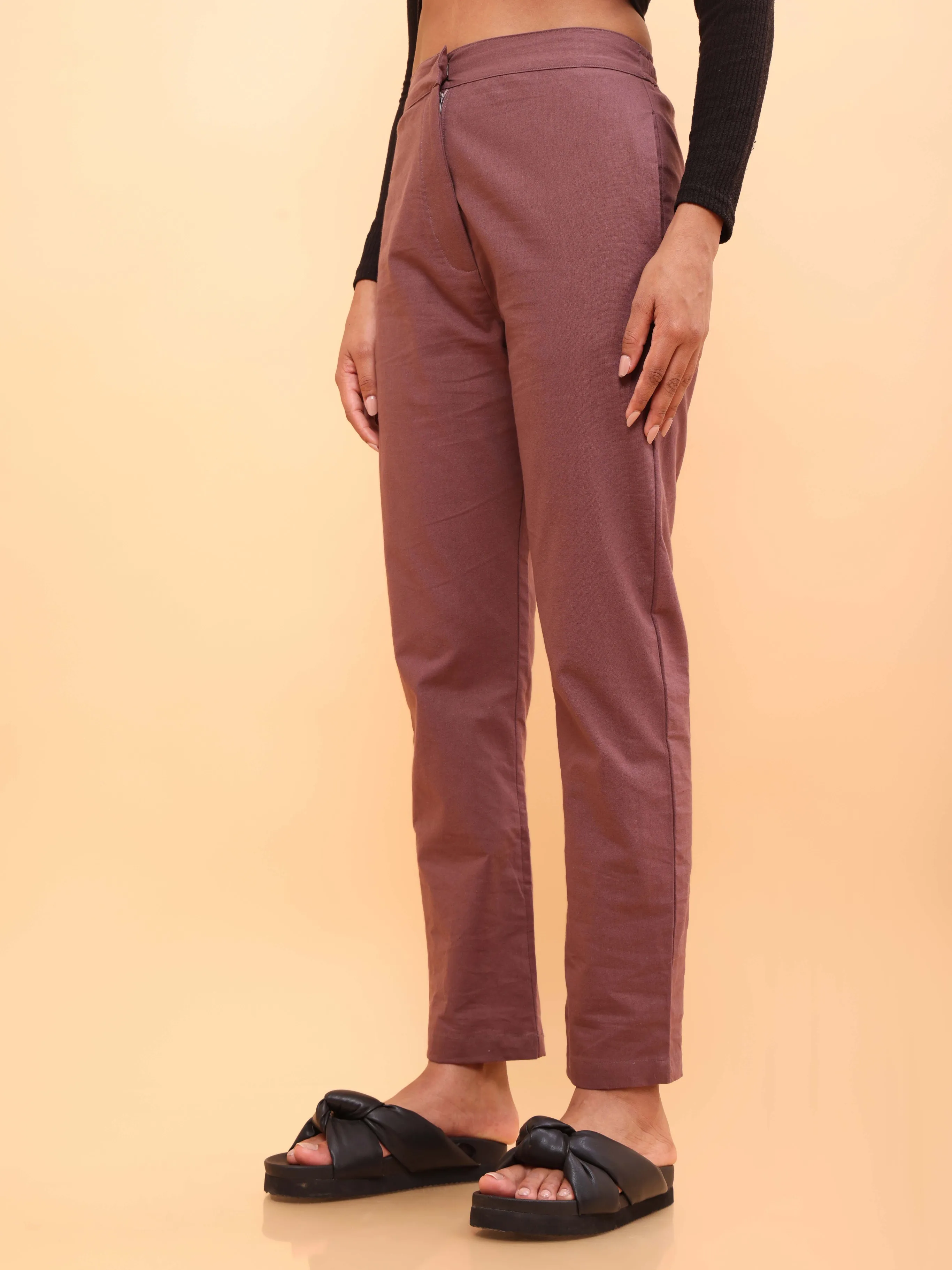 Brown Straight Cotton Pants