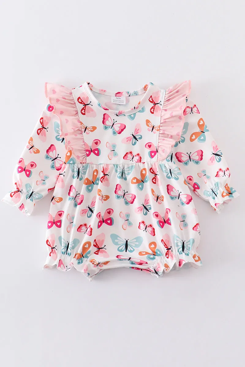 Butterfly print ruffle girl bubble