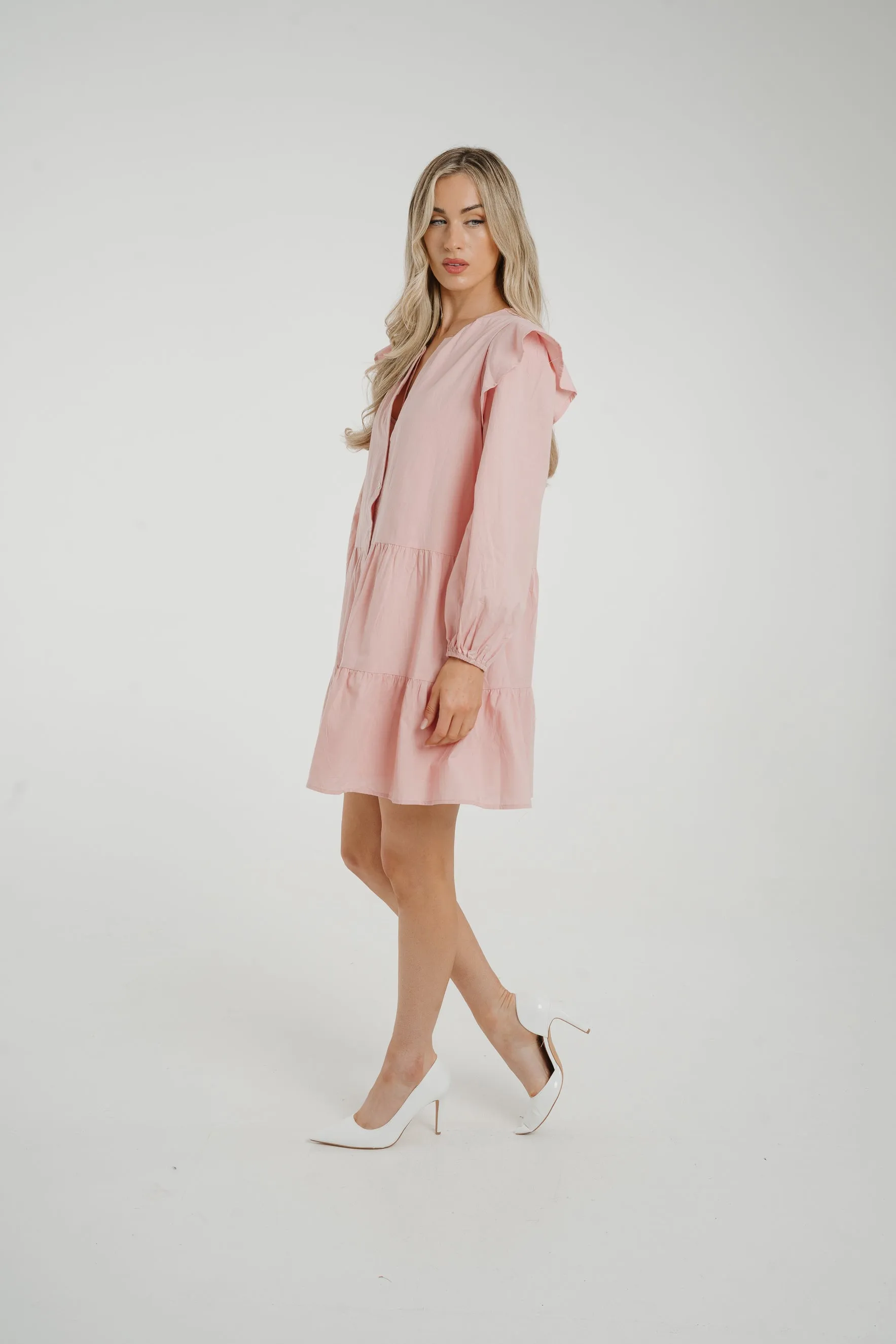 Caitlyn Tiered Shirt Dress In Pink