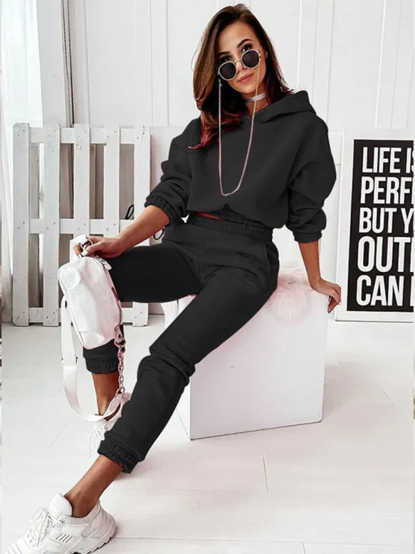 Casual sports hooded long-sleeved trousers two-piece suit SET