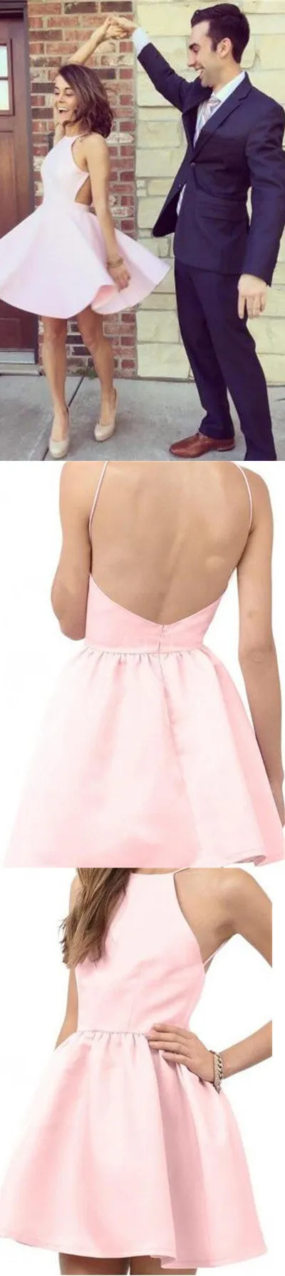 Cheap Light Pink Halter Deep V-back For Teens Short Petal Homecoming Dress,BD0076