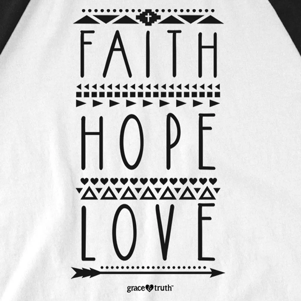 Cherished Girl Grace & Truth Faith Hope Love Arrow Christian Long Sleeve Raglan T Shirt