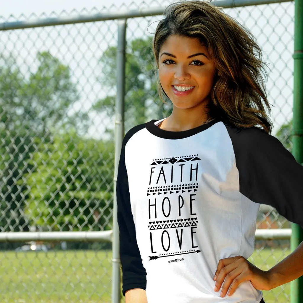 Cherished Girl Grace & Truth Faith Hope Love Arrow Christian Long Sleeve Raglan T Shirt