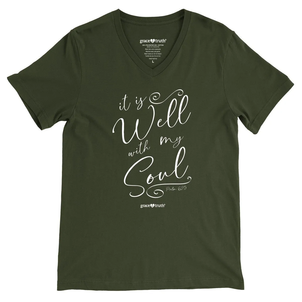 Cherished Girl Grace & Truth It is Well With My Soul V-Neck Girlie Christian Bright T Shirt