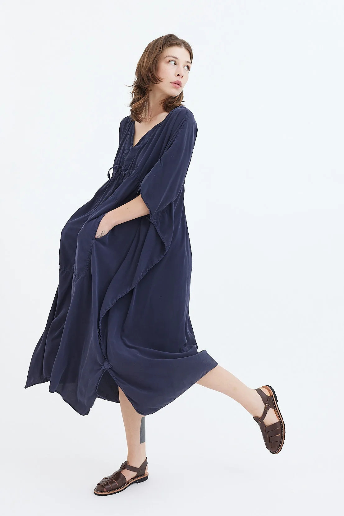 Chez Vidalenc - Silk Poncho Dress - Black & Blue