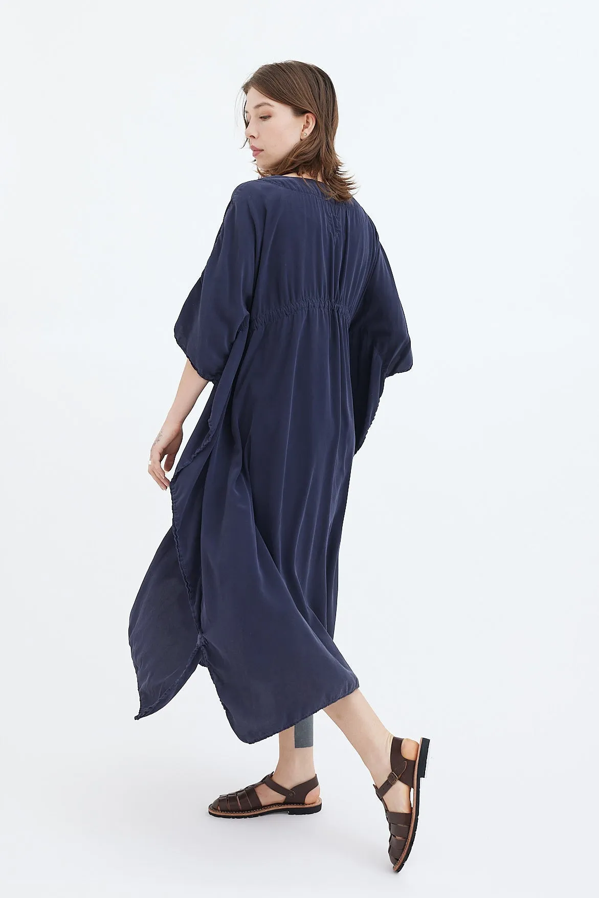 Chez Vidalenc - Silk Poncho Dress - Black & Blue