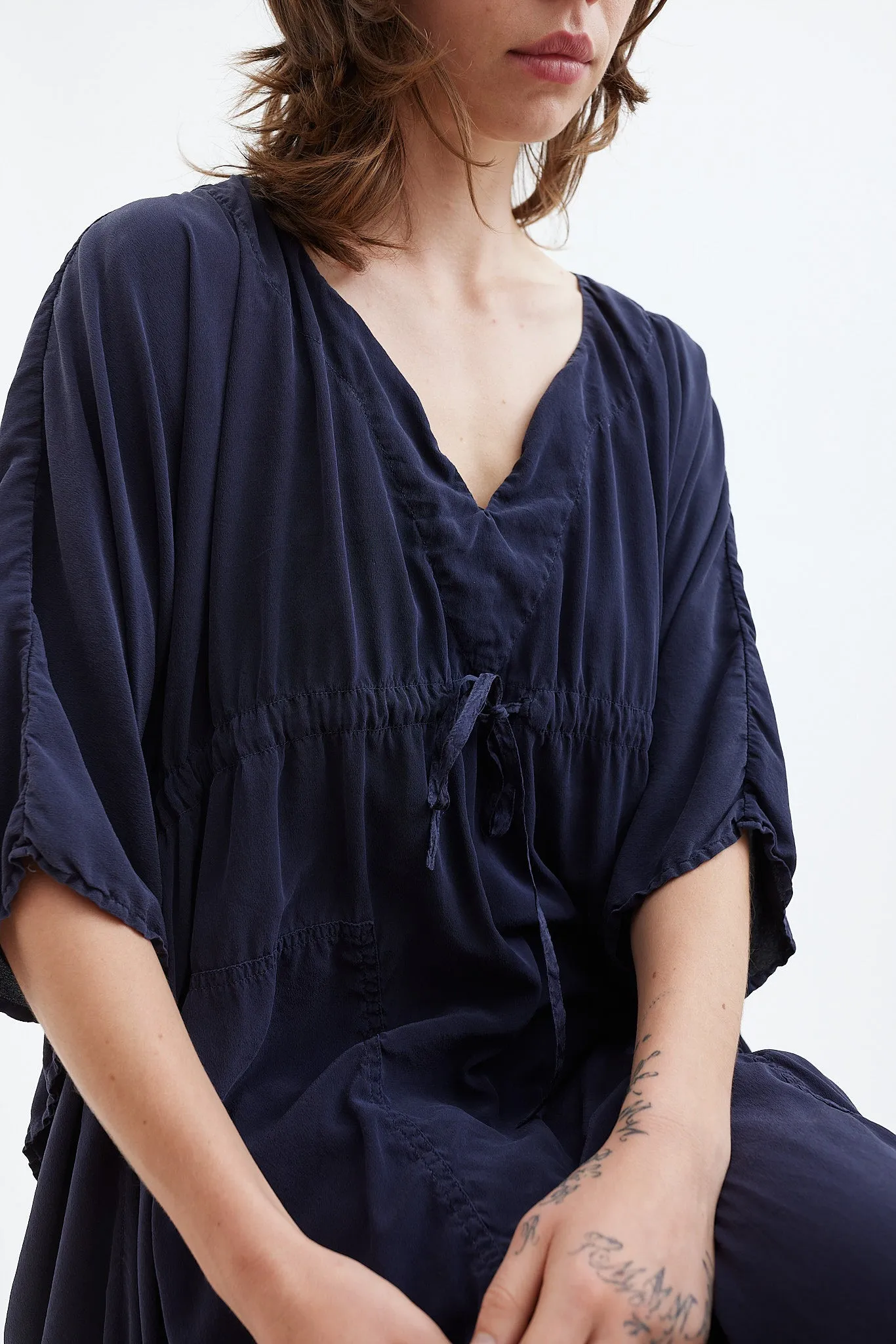 Chez Vidalenc - Silk Poncho Dress - Black & Blue