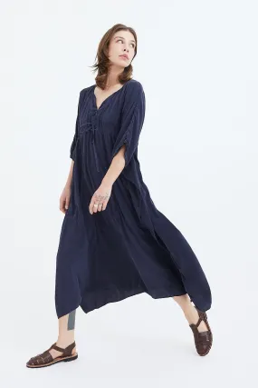 Chez Vidalenc - Silk Poncho Dress - Black & Blue