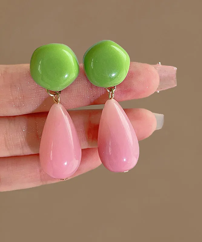 Chic Colorblock Sterling Silver Overgild Alloy Resin Drop Earrings AD1123