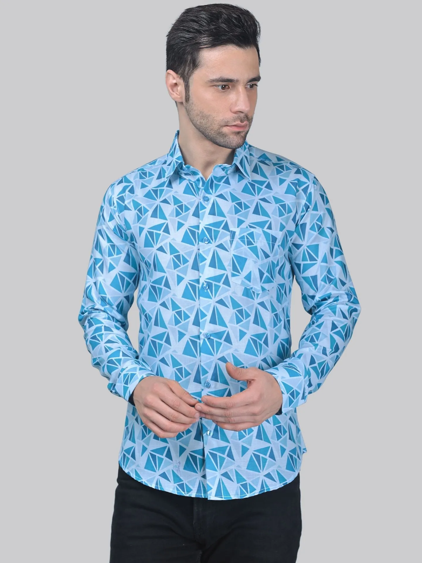 Chic-industrial Men's Printed Full Sleeve Cotton Button-Up Shirt for Men