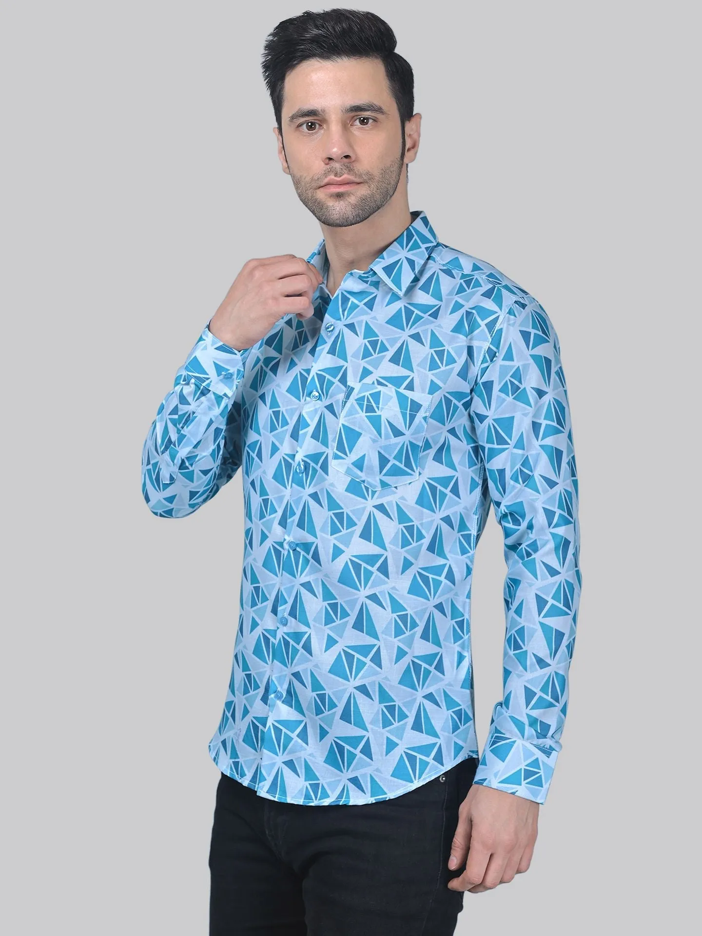 Chic-industrial Men's Printed Full Sleeve Cotton Button-Up Shirt for Men