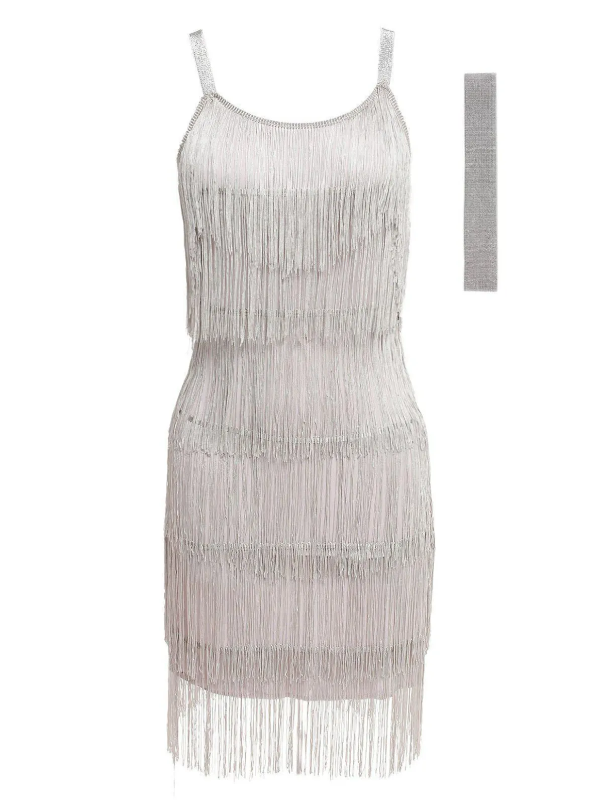 [Clearance] Belted Gray 1920s Fringe Gatsby Dress