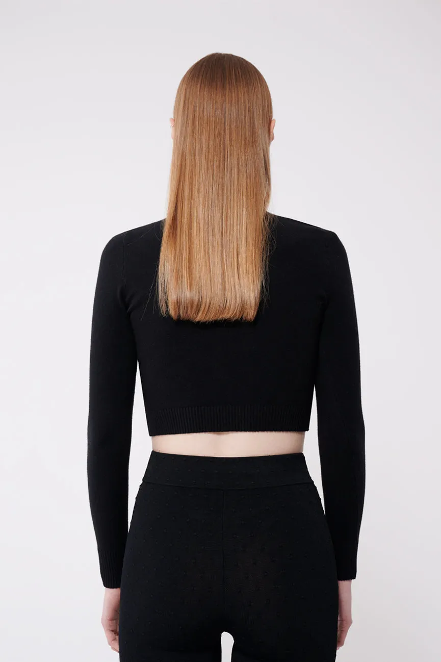 Coal Peachskin Long Sleeve Crop Crew