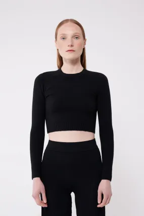 Coal Peachskin Long Sleeve Crop Crew