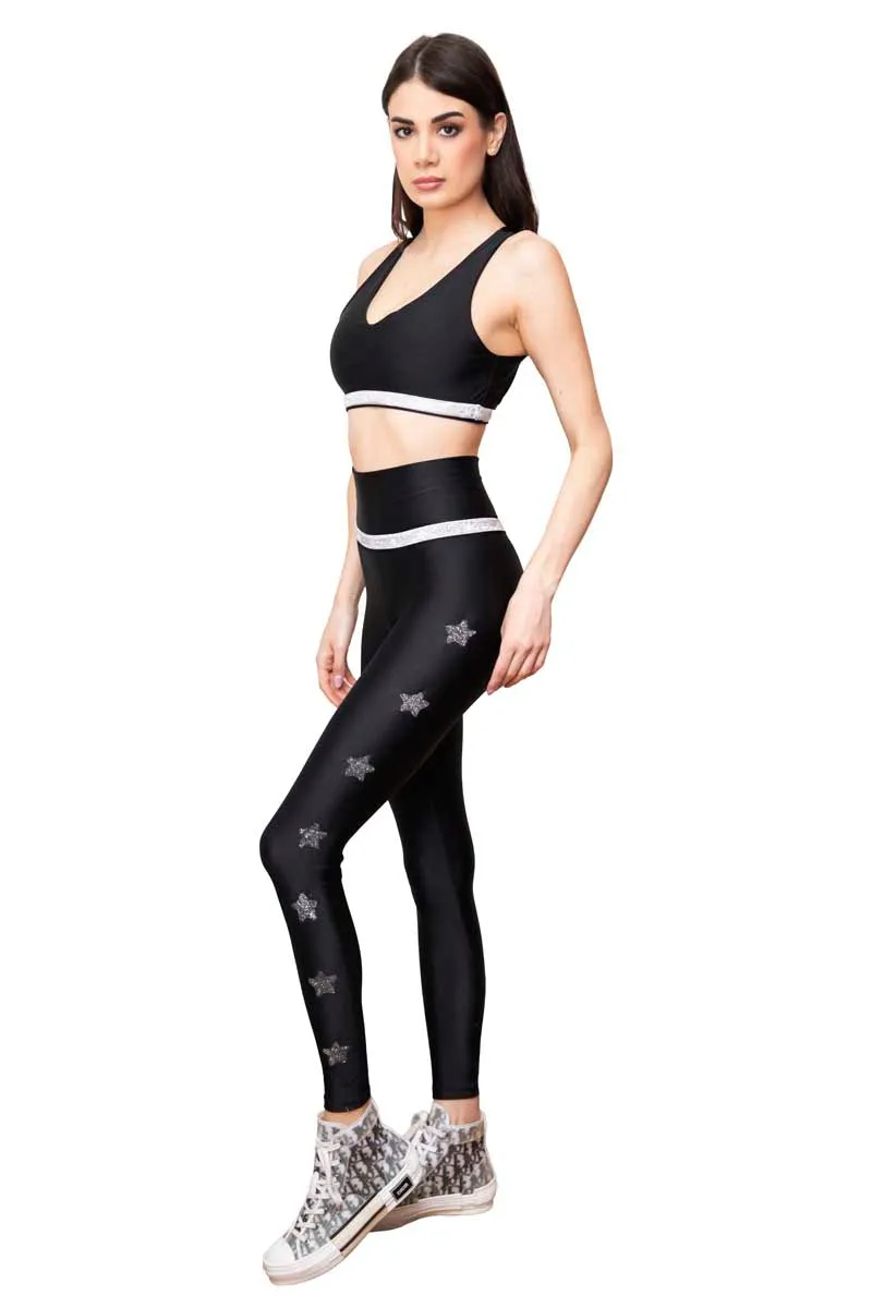 Colette Leggings a Vita Alta con Fascia e Stelle Argento